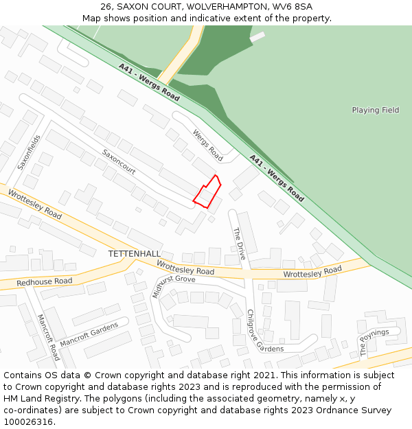 26, SAXON COURT, WOLVERHAMPTON, WV6 8SA: Location map and indicative extent of plot