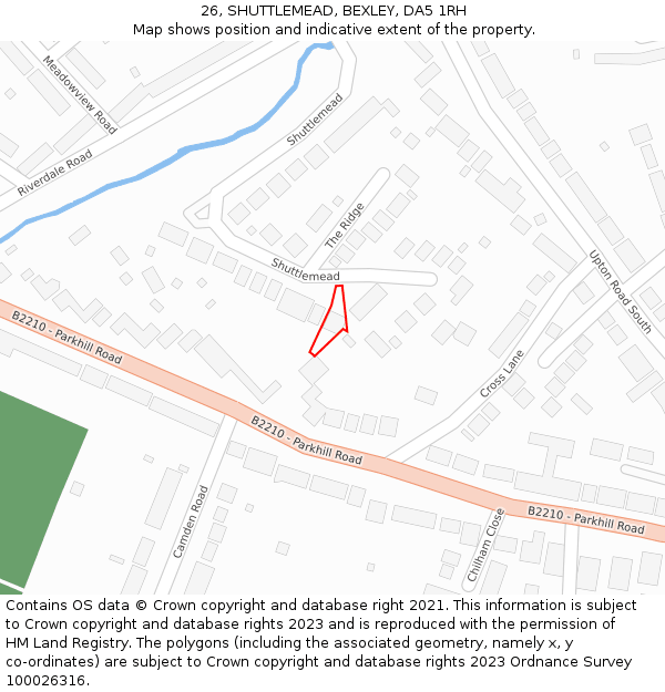 26, SHUTTLEMEAD, BEXLEY, DA5 1RH: Location map and indicative extent of plot
