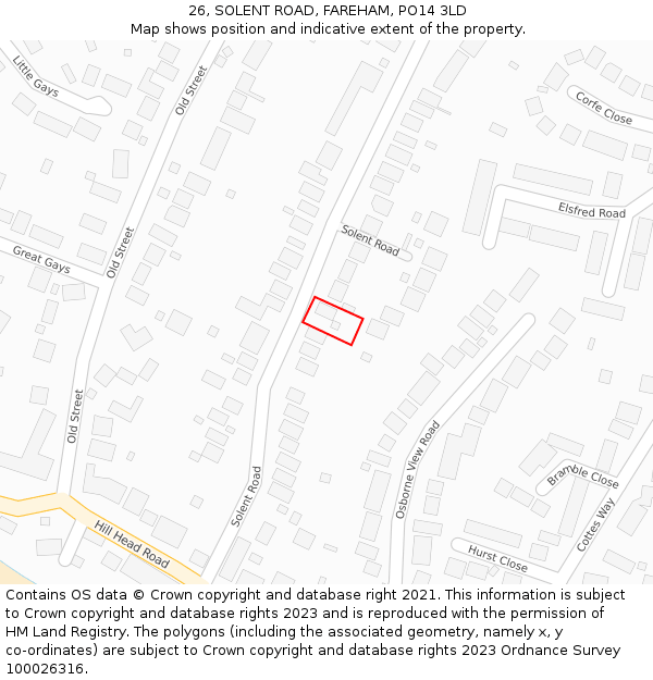 26, SOLENT ROAD, FAREHAM, PO14 3LD: Location map and indicative extent of plot