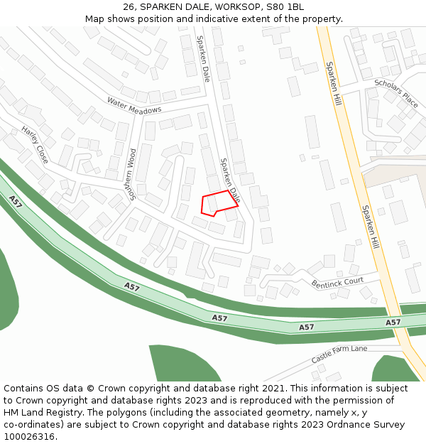 26, SPARKEN DALE, WORKSOP, S80 1BL: Location map and indicative extent of plot