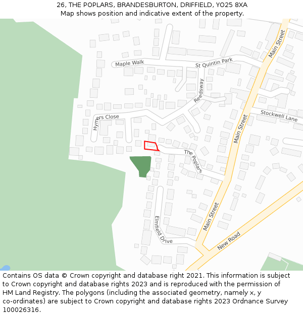 26, THE POPLARS, BRANDESBURTON, DRIFFIELD, YO25 8XA: Location map and indicative extent of plot