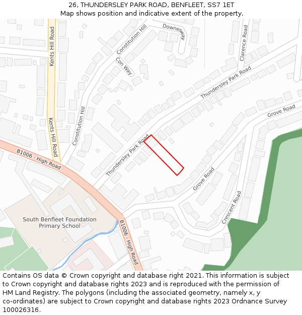 26, THUNDERSLEY PARK ROAD, BENFLEET, SS7 1ET: Location map and indicative extent of plot