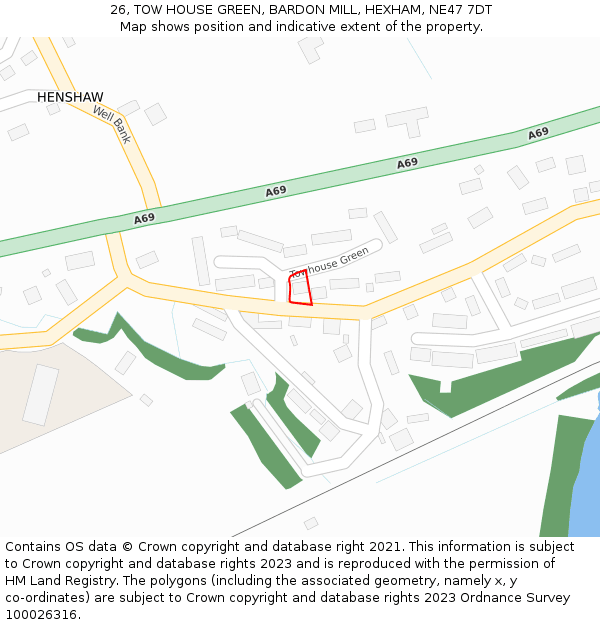 26, TOW HOUSE GREEN, BARDON MILL, HEXHAM, NE47 7DT: Location map and indicative extent of plot