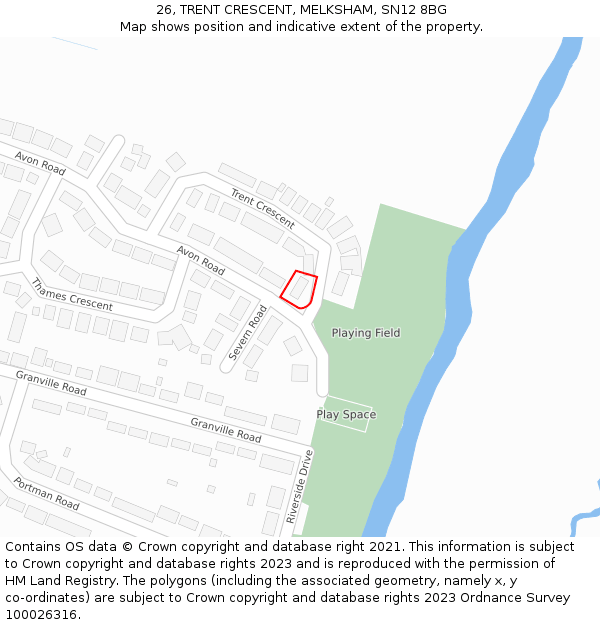 26, TRENT CRESCENT, MELKSHAM, SN12 8BG: Location map and indicative extent of plot