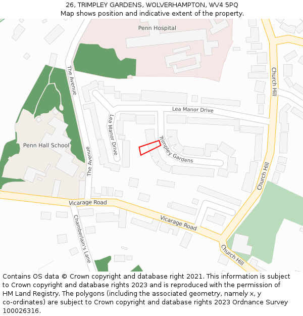 26, TRIMPLEY GARDENS, WOLVERHAMPTON, WV4 5PQ: Location map and indicative extent of plot