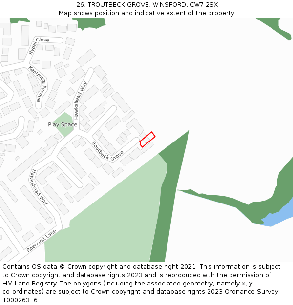 26, TROUTBECK GROVE, WINSFORD, CW7 2SX: Location map and indicative extent of plot