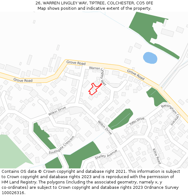 26, WARREN LINGLEY WAY, TIPTREE, COLCHESTER, CO5 0FE: Location map and indicative extent of plot