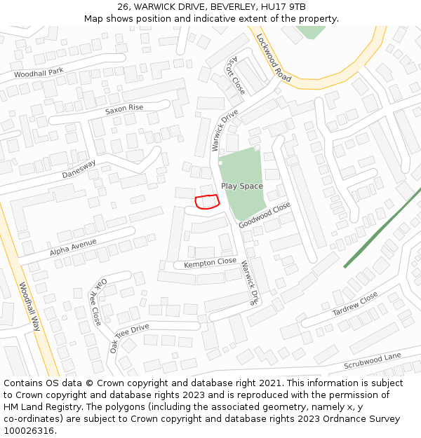 26, WARWICK DRIVE, BEVERLEY, HU17 9TB: Location map and indicative extent of plot