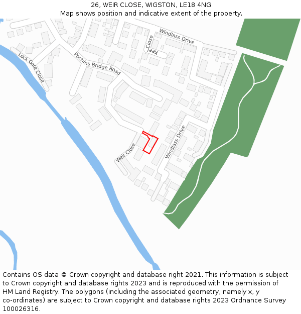 26, WEIR CLOSE, WIGSTON, LE18 4NG: Location map and indicative extent of plot