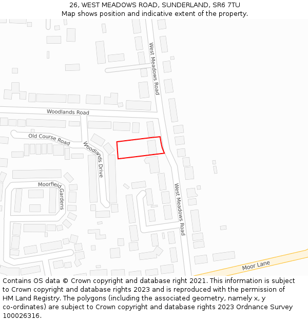 26, WEST MEADOWS ROAD, SUNDERLAND, SR6 7TU: Location map and indicative extent of plot