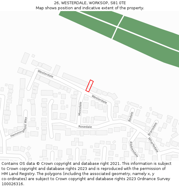 26, WESTERDALE, WORKSOP, S81 0TE: Location map and indicative extent of plot