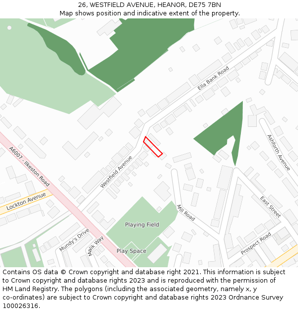 26, WESTFIELD AVENUE, HEANOR, DE75 7BN: Location map and indicative extent of plot