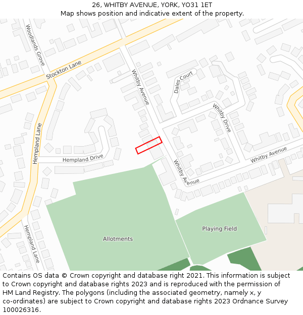 26, WHITBY AVENUE, YORK, YO31 1ET: Location map and indicative extent of plot