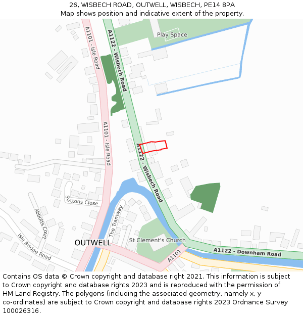 26, WISBECH ROAD, OUTWELL, WISBECH, PE14 8PA: Location map and indicative extent of plot