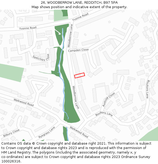 26, WOODBERROW LANE, REDDITCH, B97 5PA: Location map and indicative extent of plot