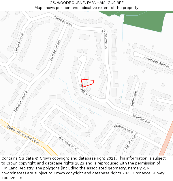 26, WOODBOURNE, FARNHAM, GU9 9EE: Location map and indicative extent of plot