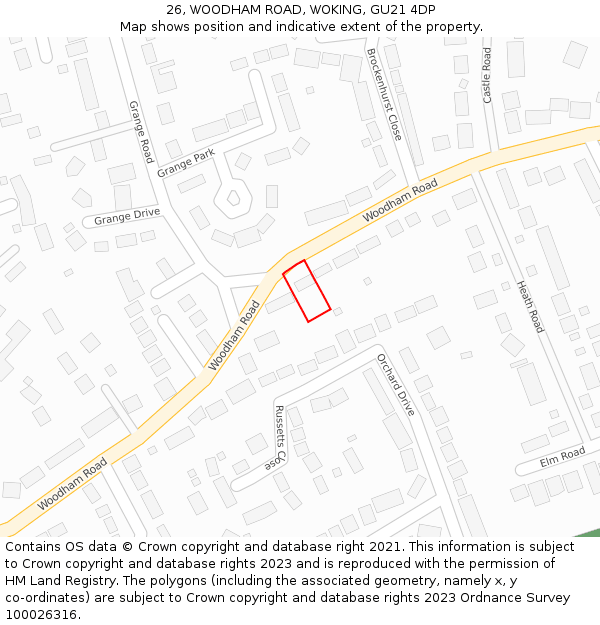 26, WOODHAM ROAD, WOKING, GU21 4DP: Location map and indicative extent of plot