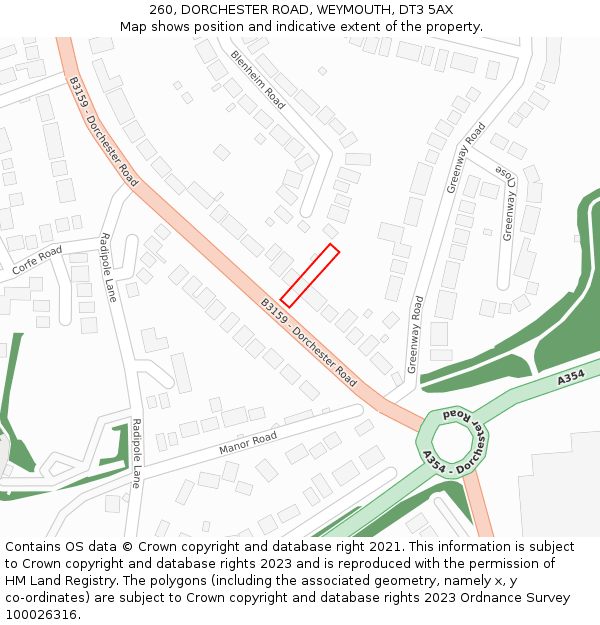260, DORCHESTER ROAD, WEYMOUTH, DT3 5AX: Location map and indicative extent of plot
