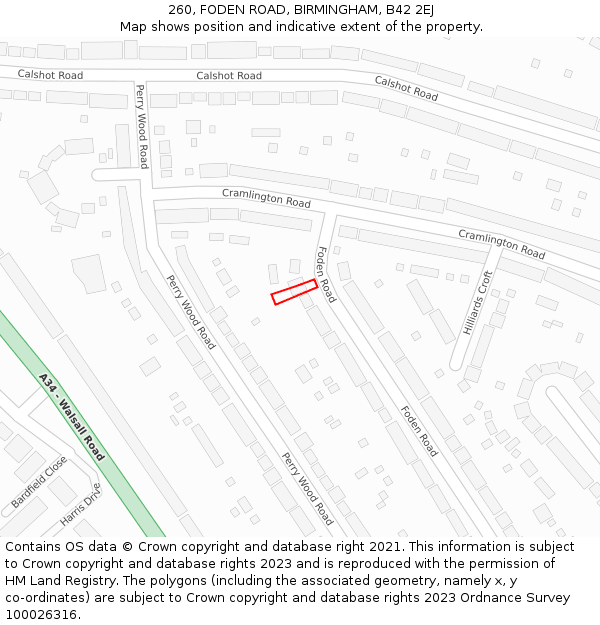 260, FODEN ROAD, BIRMINGHAM, B42 2EJ: Location map and indicative extent of plot