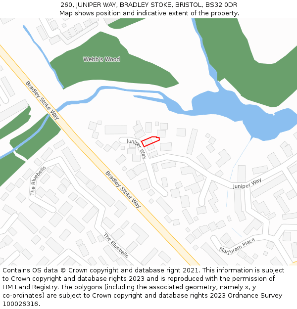 260, JUNIPER WAY, BRADLEY STOKE, BRISTOL, BS32 0DR: Location map and indicative extent of plot