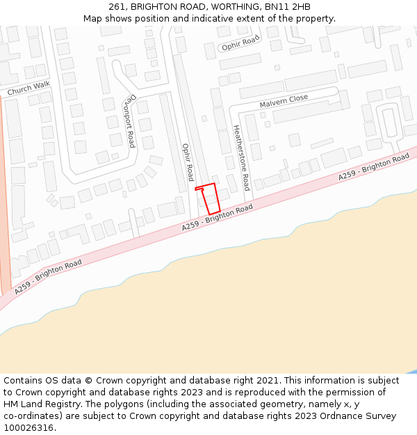 261, BRIGHTON ROAD, WORTHING, BN11 2HB: Location map and indicative extent of plot