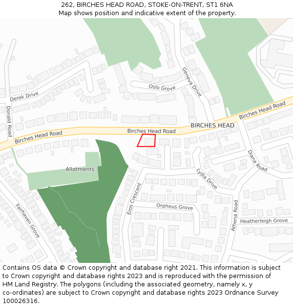 262, BIRCHES HEAD ROAD, STOKE-ON-TRENT, ST1 6NA: Location map and indicative extent of plot