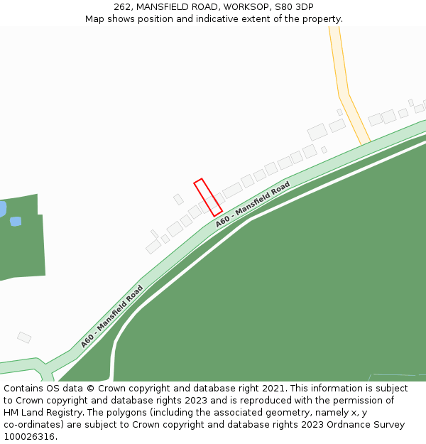 262, MANSFIELD ROAD, WORKSOP, S80 3DP: Location map and indicative extent of plot