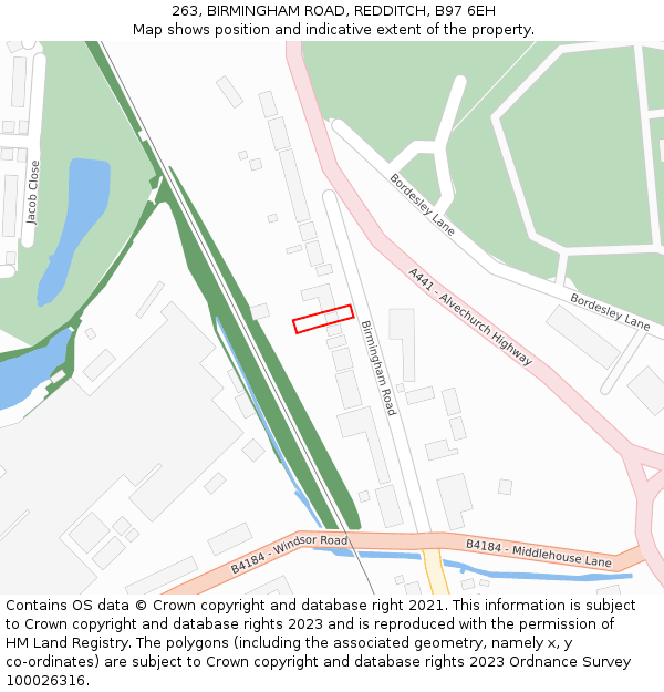 263, BIRMINGHAM ROAD, REDDITCH, B97 6EH: Location map and indicative extent of plot