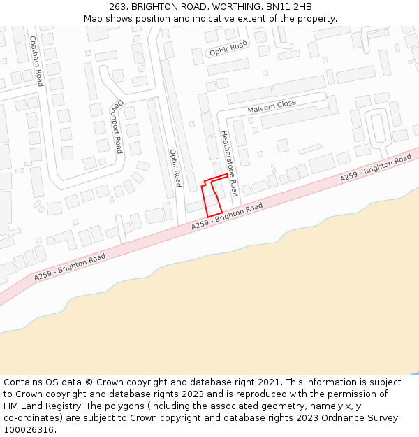 263, BRIGHTON ROAD, WORTHING, BN11 2HB: Location map and indicative extent of plot
