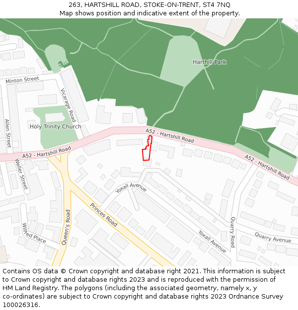 263, HARTSHILL ROAD, STOKE-ON-TRENT, ST4 7NQ: Location map and indicative extent of plot
