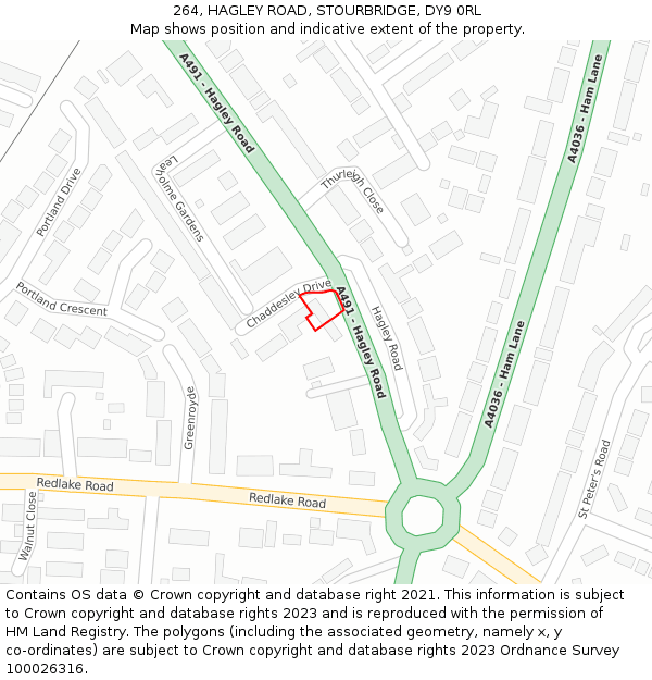 264, HAGLEY ROAD, STOURBRIDGE, DY9 0RL: Location map and indicative extent of plot