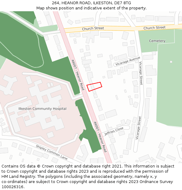 264, HEANOR ROAD, ILKESTON, DE7 8TG: Location map and indicative extent of plot