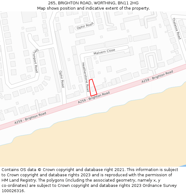 265, BRIGHTON ROAD, WORTHING, BN11 2HG: Location map and indicative extent of plot