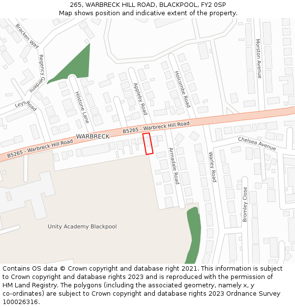 265, WARBRECK HILL ROAD, BLACKPOOL, FY2 0SP: Location map and indicative extent of plot