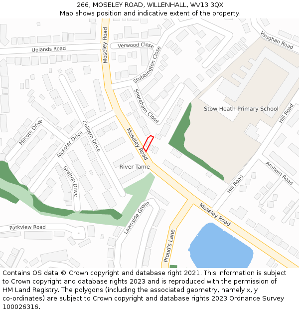 266, MOSELEY ROAD, WILLENHALL, WV13 3QX: Location map and indicative extent of plot