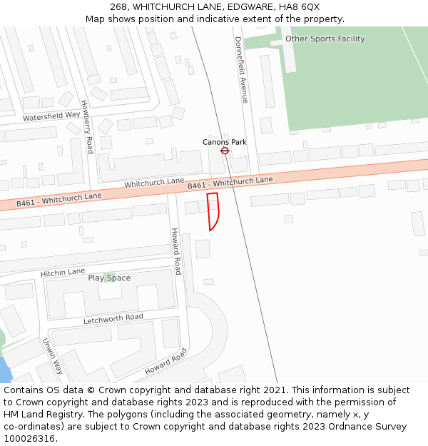 268, WHITCHURCH LANE, EDGWARE, HA8 6QX: Location map and indicative extent of plot