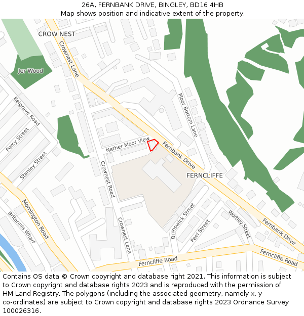 26A, FERNBANK DRIVE, BINGLEY, BD16 4HB: Location map and indicative extent of plot