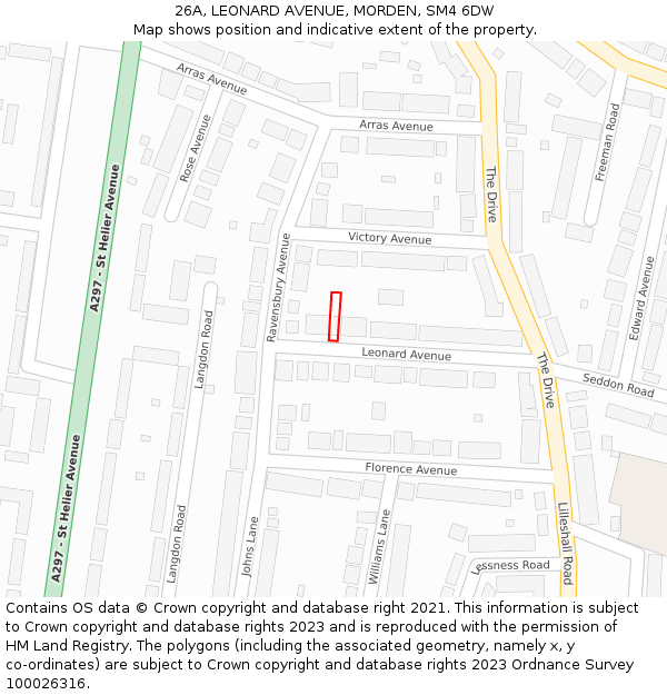 26A, LEONARD AVENUE, MORDEN, SM4 6DW: Location map and indicative extent of plot