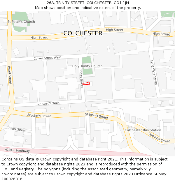 26A, TRINITY STREET, COLCHESTER, CO1 1JN: Location map and indicative extent of plot
