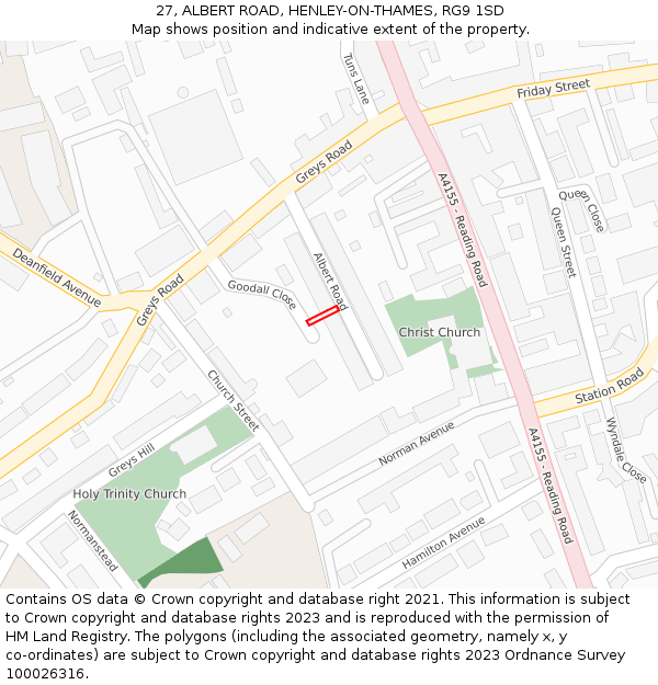 27, ALBERT ROAD, HENLEY-ON-THAMES, RG9 1SD: Location map and indicative extent of plot