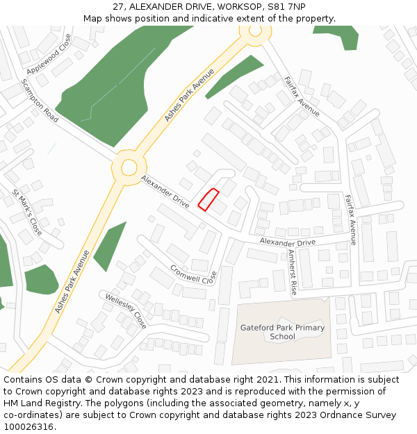 27, ALEXANDER DRIVE, WORKSOP, S81 7NP: Location map and indicative extent of plot