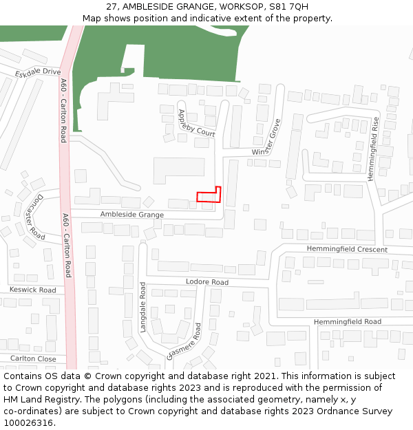 27, AMBLESIDE GRANGE, WORKSOP, S81 7QH: Location map and indicative extent of plot