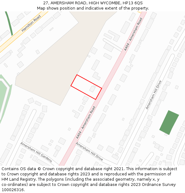 27, AMERSHAM ROAD, HIGH WYCOMBE, HP13 6QS: Location map and indicative extent of plot