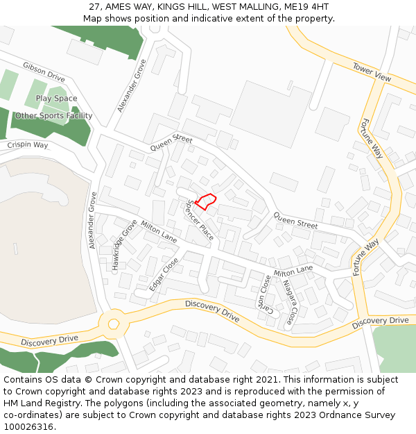 27, AMES WAY, KINGS HILL, WEST MALLING, ME19 4HT: Location map and indicative extent of plot