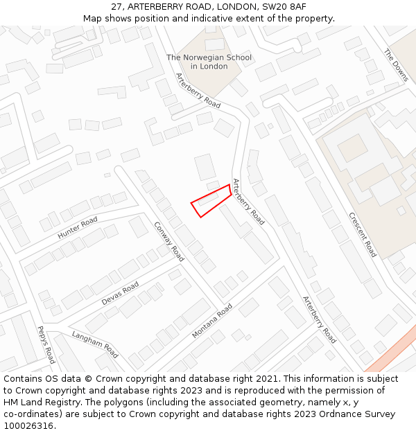 27, ARTERBERRY ROAD, LONDON, SW20 8AF: Location map and indicative extent of plot