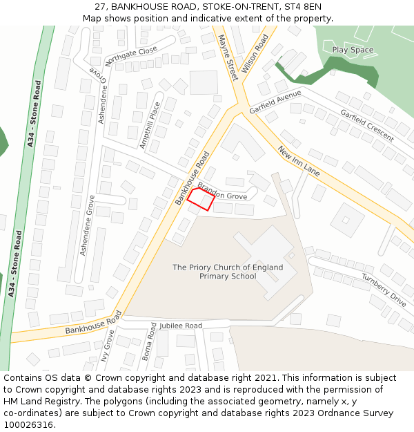 27, BANKHOUSE ROAD, STOKE-ON-TRENT, ST4 8EN: Location map and indicative extent of plot