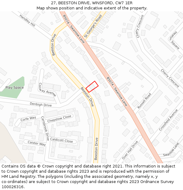 27, BEESTON DRIVE, WINSFORD, CW7 1ER: Location map and indicative extent of plot