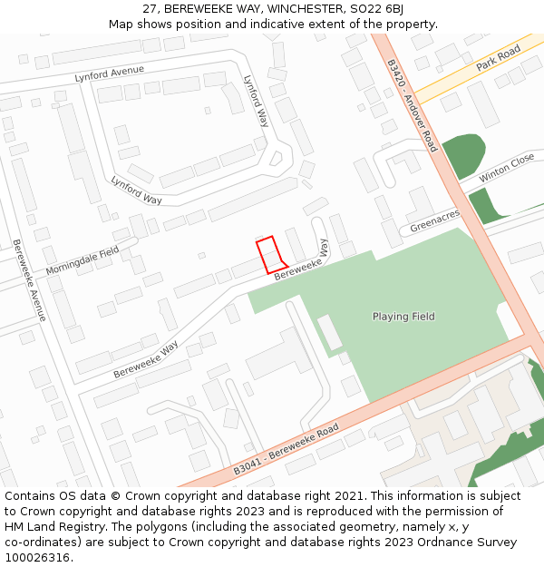 27, BEREWEEKE WAY, WINCHESTER, SO22 6BJ: Location map and indicative extent of plot