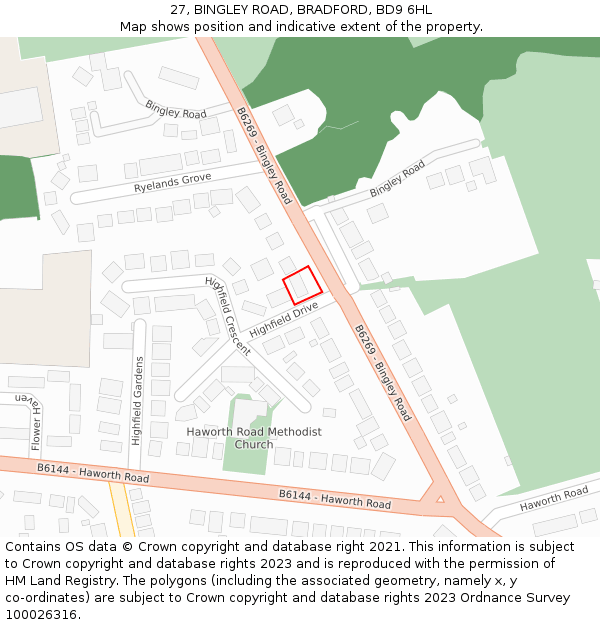 27, BINGLEY ROAD, BRADFORD, BD9 6HL: Location map and indicative extent of plot