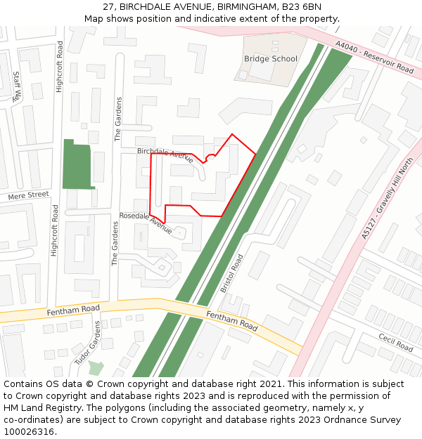27, BIRCHDALE AVENUE, BIRMINGHAM, B23 6BN: Location map and indicative extent of plot